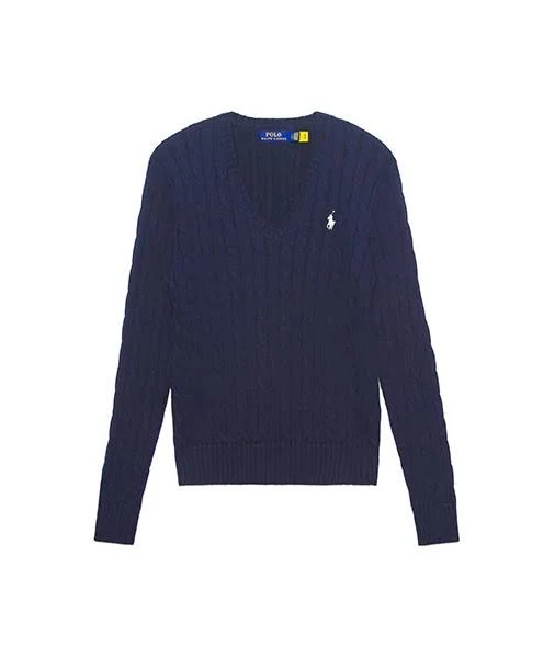 Polo Ralph Lauren Women's V-Neck Cable Knit Sweater Blue