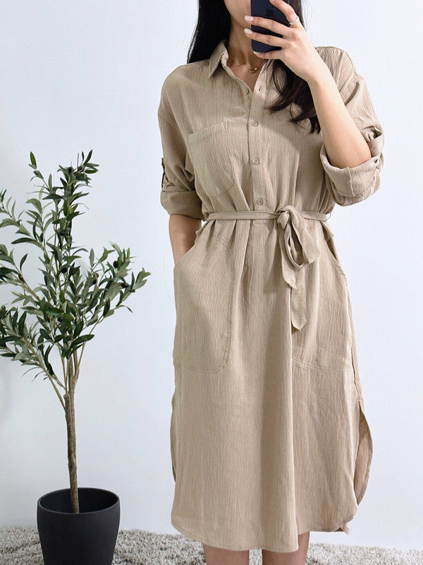 MAX STUDIO Roll Tab Sleeve Shirtdress in Cobblestone at Nordstrom Rack, Size Small