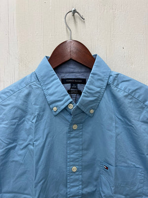 Tommy Hilfiger Men's Maxwell Shirt Short Sleeve Classic Fit Shirt Sleepy Blue 78J3904 430 - APLAZE