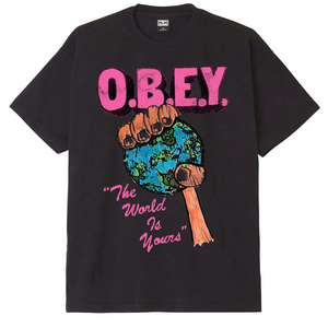 Obey The World Is Yours Heavyweight T-Shirt Off Black 166913366 OBK - APLAZE