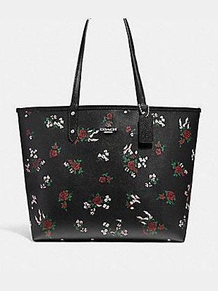 Coach black floral tote Clearance