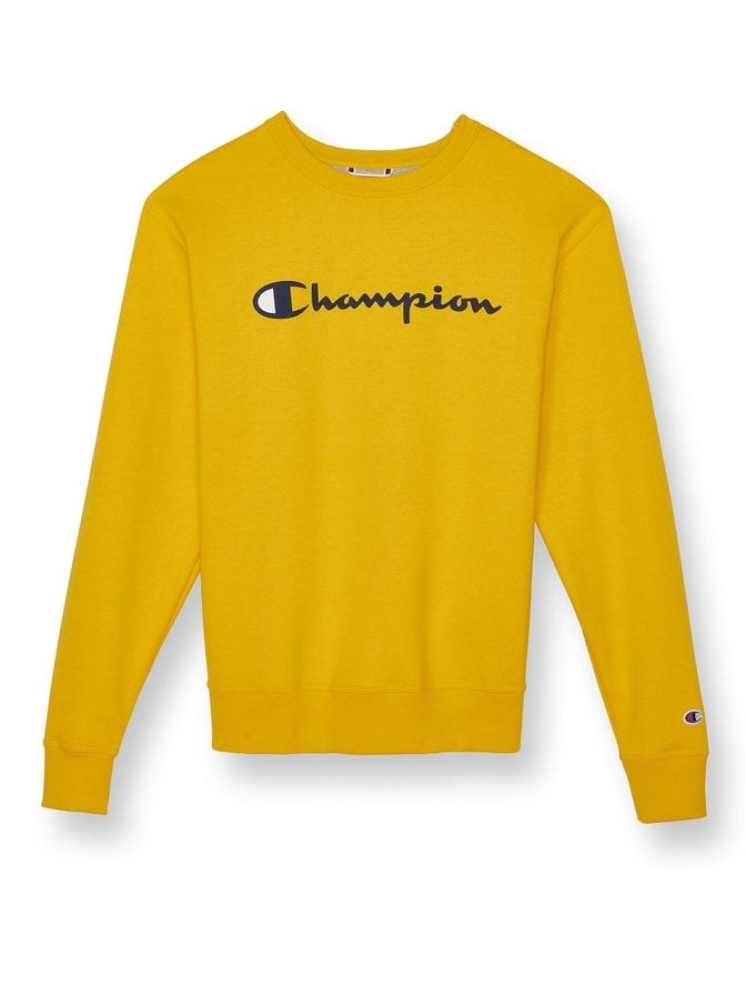 Champion Powerblend Fleece Crew Script Logo Forsythia GF88H Y07718 ANC