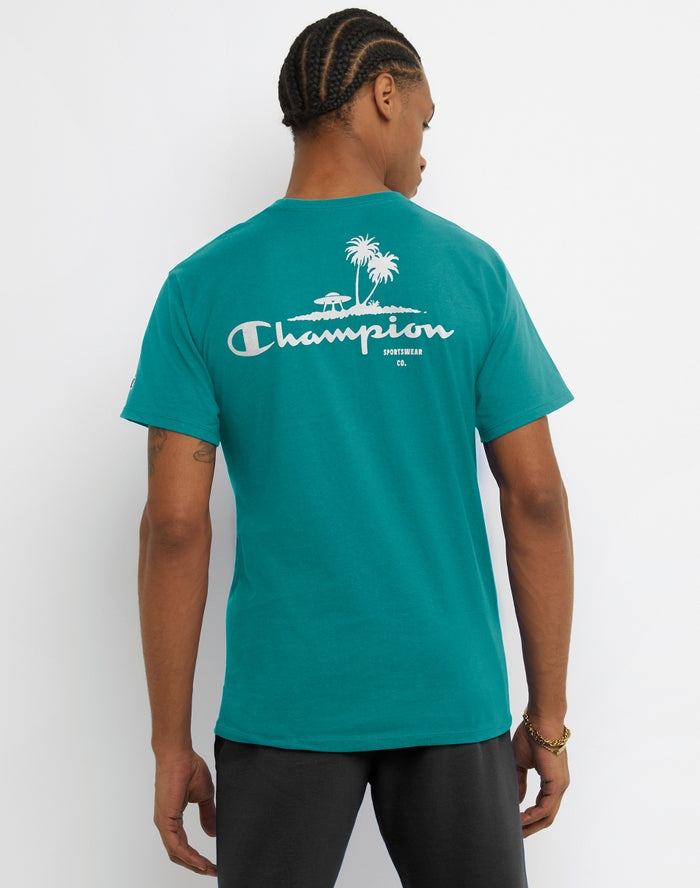 Champion Classic Graphic T-shirt UFO Palm Tree Jungle Mint GT23H 5860FA AATP - APLAZE