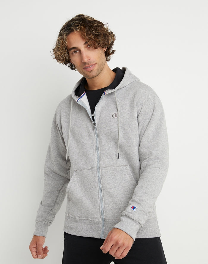 Champion Men's Powerblend Fleece Full Zip Jacket Oxford Gray S0891 407