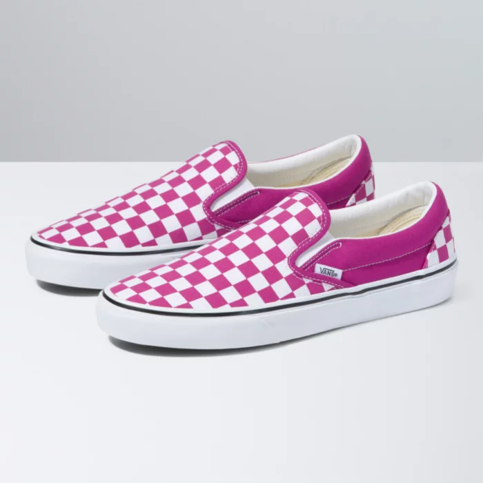 Red and pink checkered vans sales