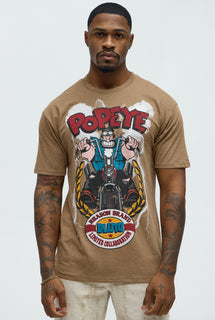 Fashion Nova Mens Popeye Bluto Chopper Short Sleeve Tee Khaki POP32
