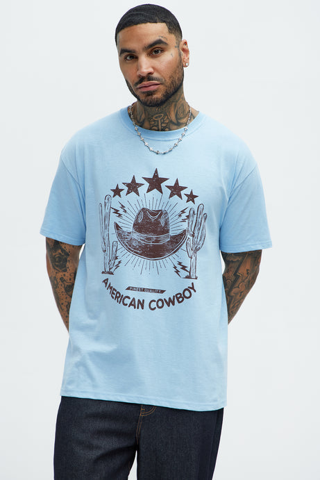 Fashion Nova Mens True American Cowboy Short Sleeve Tee Light Blue UNAMERICANCOW