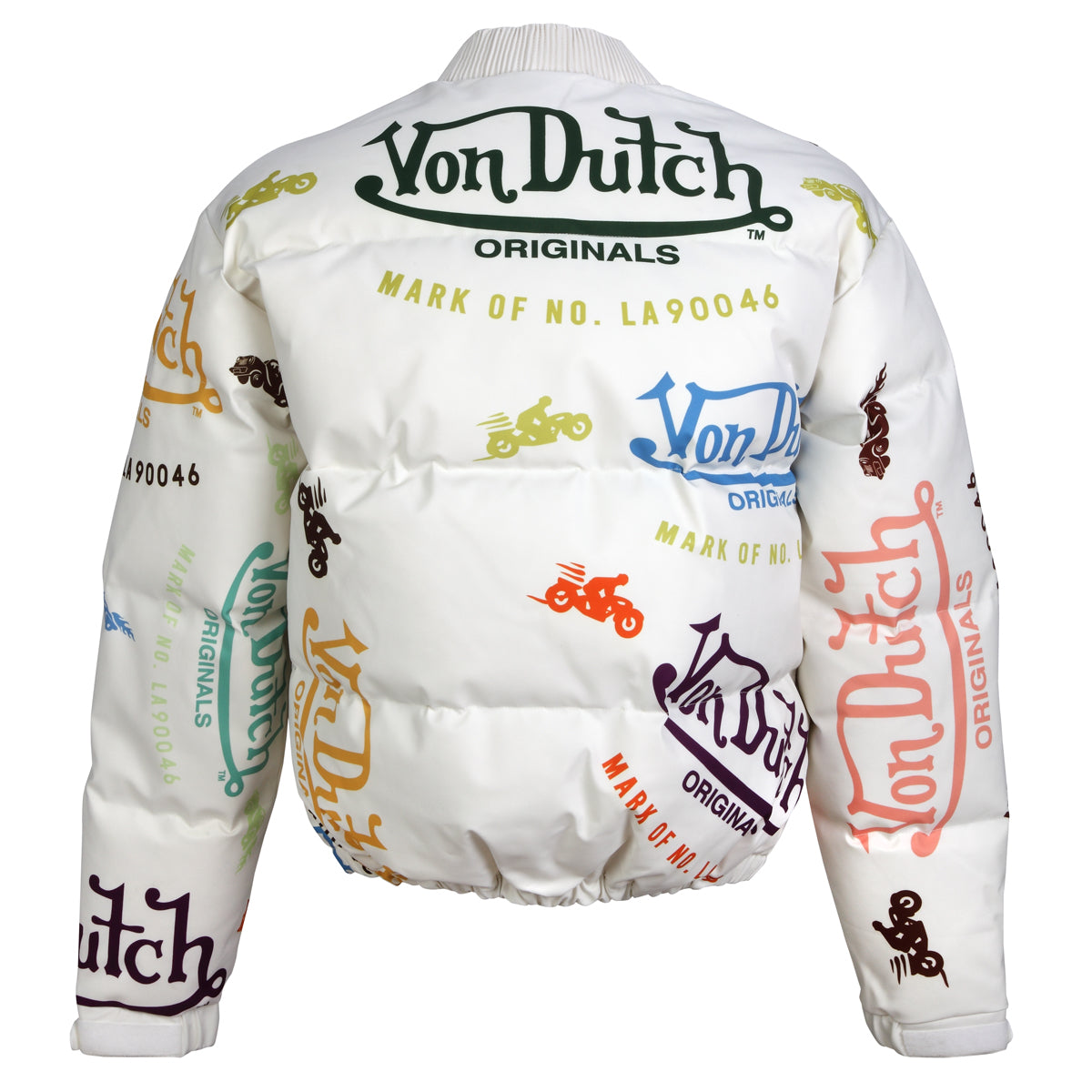 Von Dutch Unisex All Over Print Puffer Jacket White MPJ1005 WHT - APLAZE