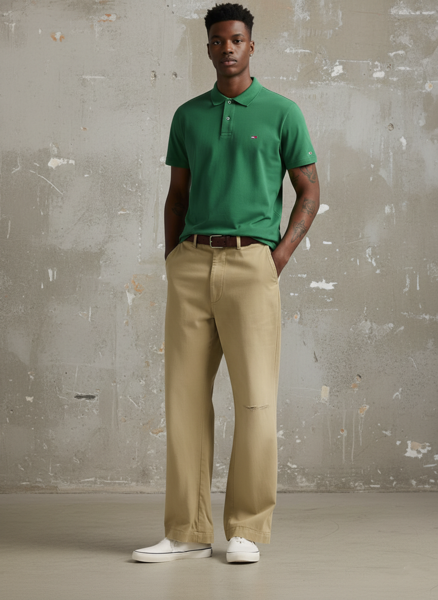 Tommy Hilfiger Men's Justin Short Sleeve Polo Custom Fit T-Shirt Echos Of Green 78J4142 321