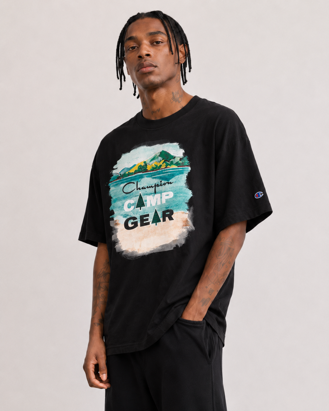 Champion Classic Graphic T-Shirt, Vintage Wash, Camp Gear Comfort Wash Black T98658 586S0B ALVT