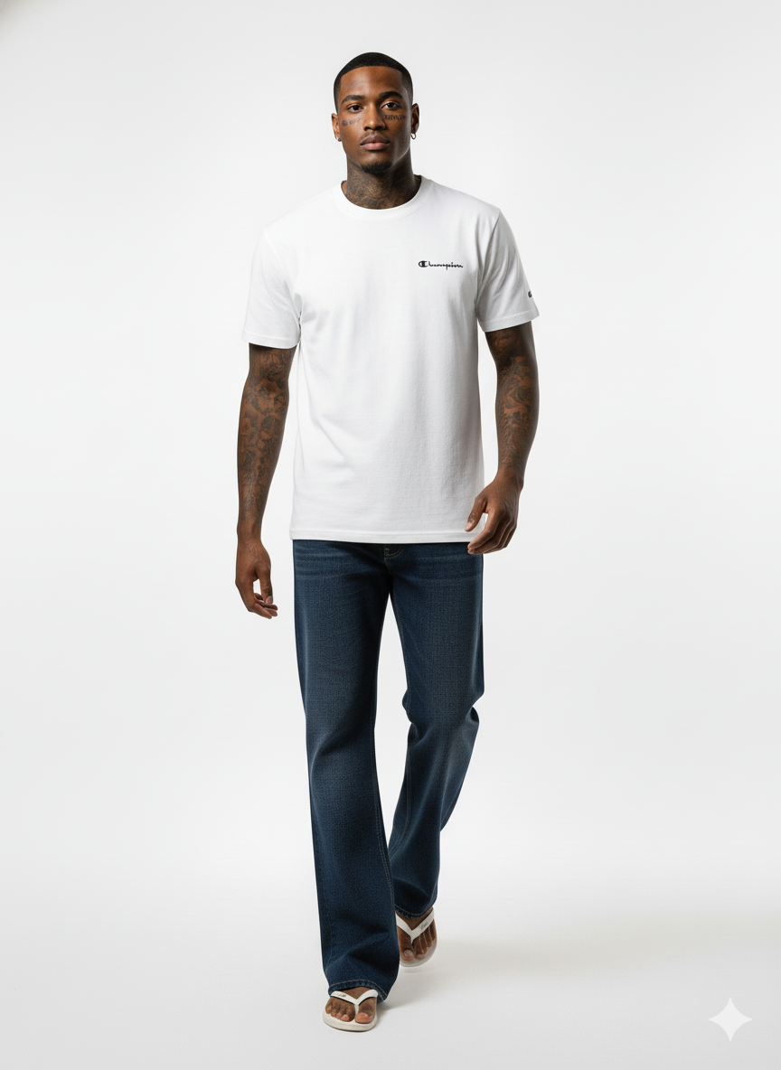 Champion Men's Classic Script And Circle Logo Graphic T-Shirt White GT23H 586D6A 045