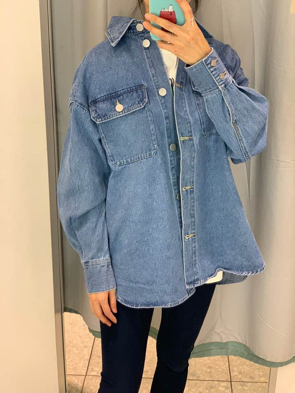 H&M Women's Denim Shirt Jacket Denim 0860249 001 H2