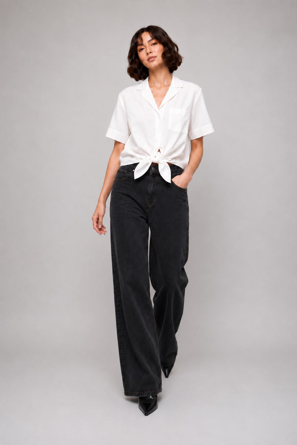 French Connection Tie Front Rhodes Poplin Shirt Summer White 72NDF