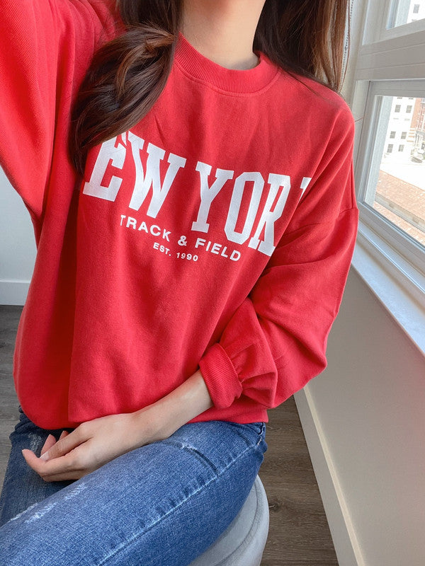 H&M Women's New York Printed Sweatshirt Bright Red 0989012 002 H1