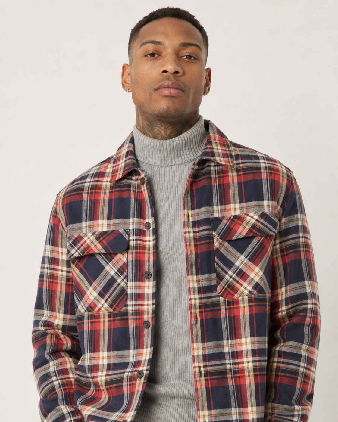 French Connection Men's Tartan Twill Overshirt Red/Navy/Yellow/White 52MAY