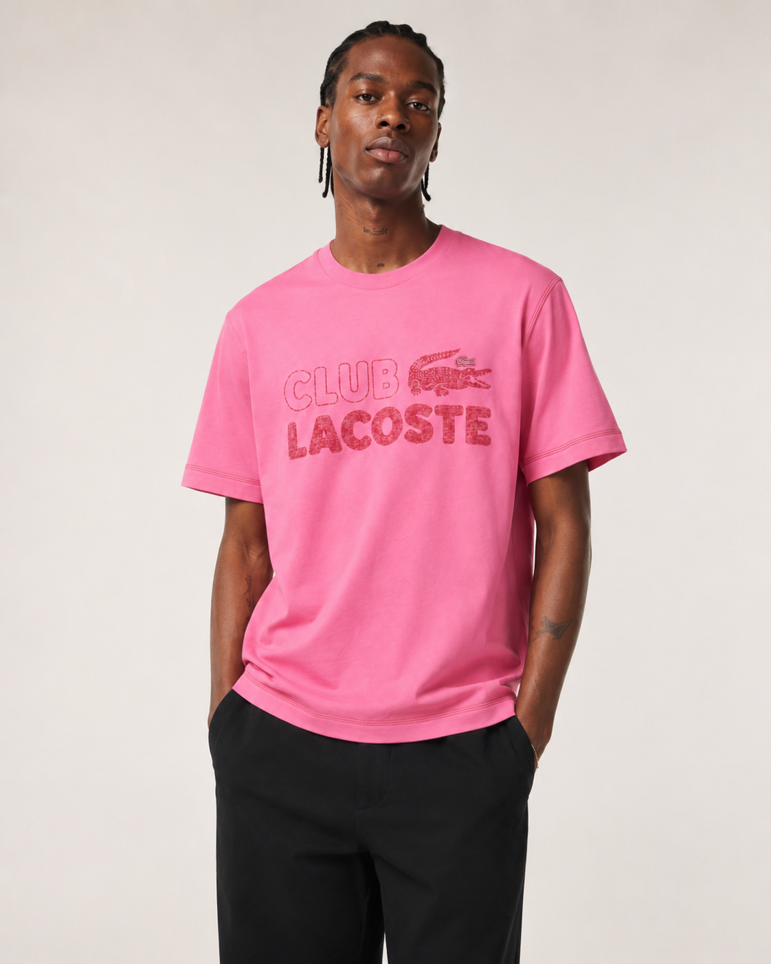 Lacoste Mens Lacoste Vintage Print Organic Cotton T-shirt Reseda Pink TH5440 2R3