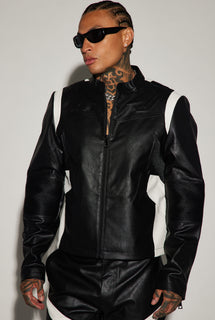 Fashion Nova Mens Dakota Faux Leather Moto Jacket Black Combo ZDF01C340014