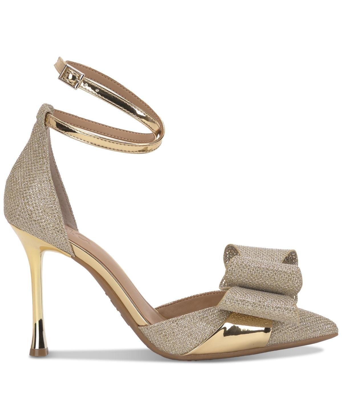 I.N.C Women's Saori Bow Ankle-Strap Pumps Gold Tpu 10018364200