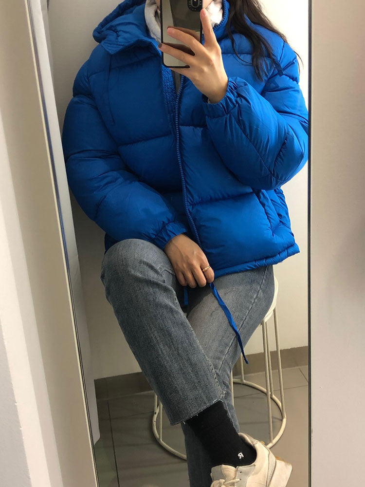 H&M Women's Hooded Puffer Jacket Bright Blue 1009247 003 H2