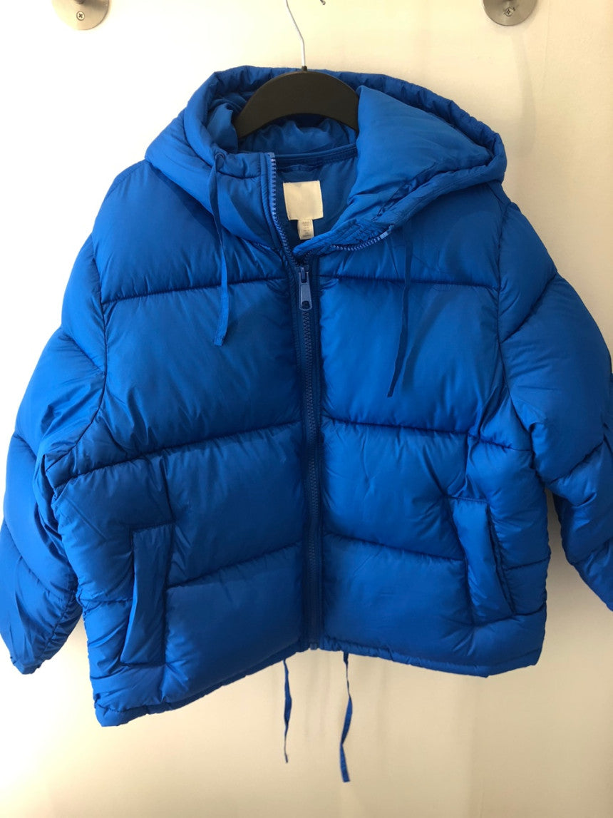 H&M Women's Hooded Puffer Jacket Bright Blue 1009247 003 H2