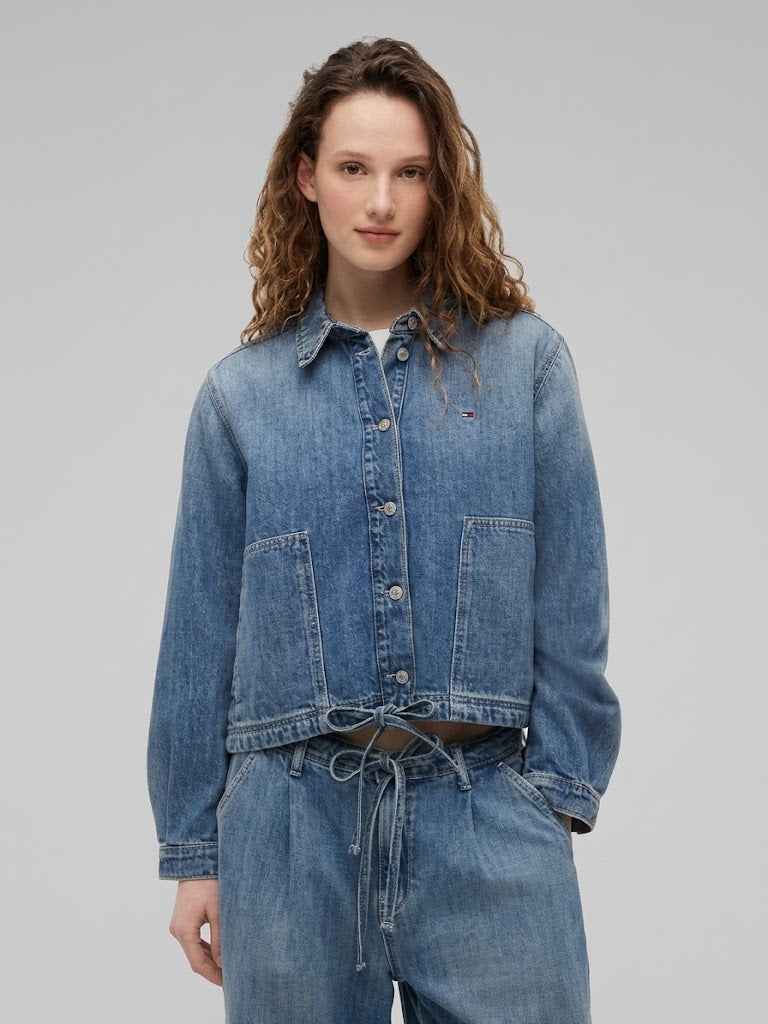 Tommy Jeans Womens Tie-Hem Denim Chore Jacket Denim Medium DW22871 900 1A5