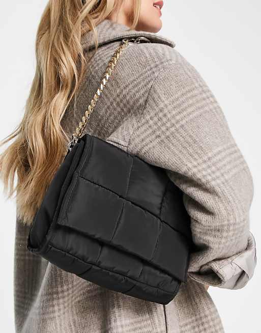 Topshop Women's Quilted Shoulder Bag With Chain Strap Black 113083626 MX2