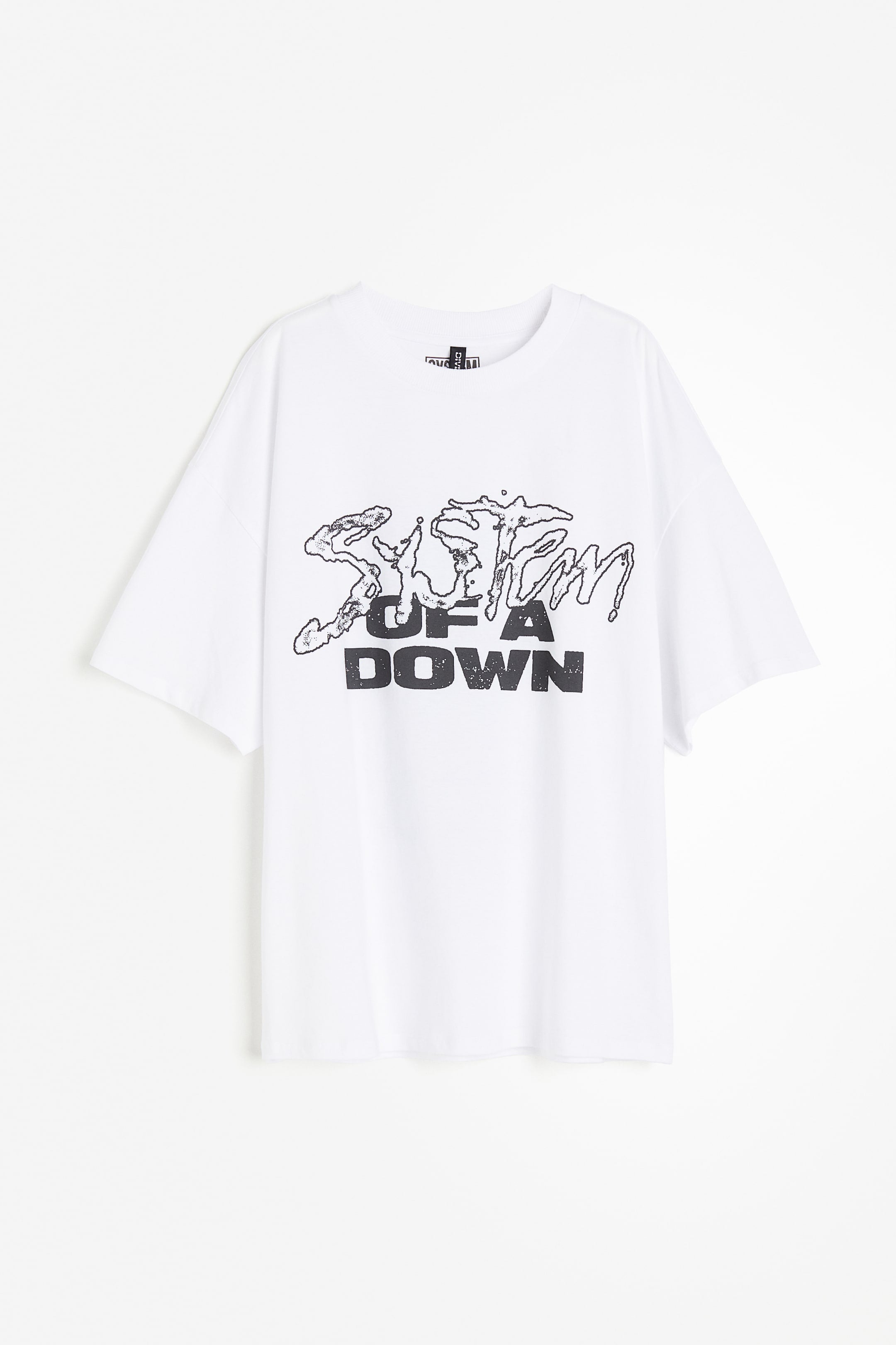 H&M Women's Oversized System Of A Down Printed T-Shirt White 1198284 027 H3