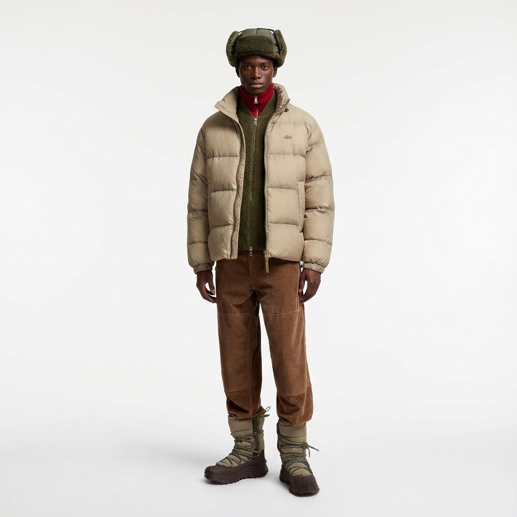 Lacoste Unisex Short Waterproof Puffer Jacket Khaki Green BH5641