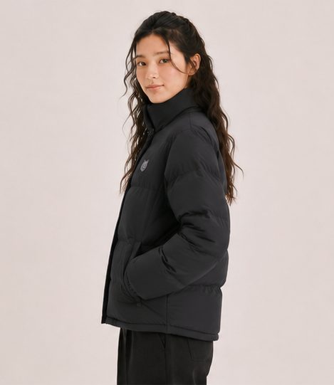 Maison Kitsune Women's Cropped Puffer In Nylon With Bold Fox Head Patch Black LW02207WQ4016 P199