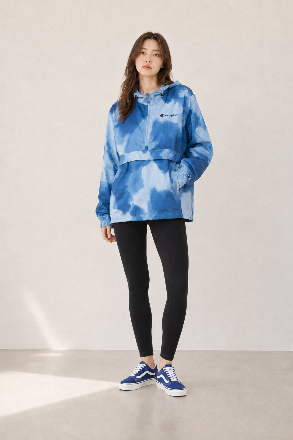 Champion Packable All Over Print Jacket Shield Blue Tonal Wash Cloud V1012P 549369 A76C