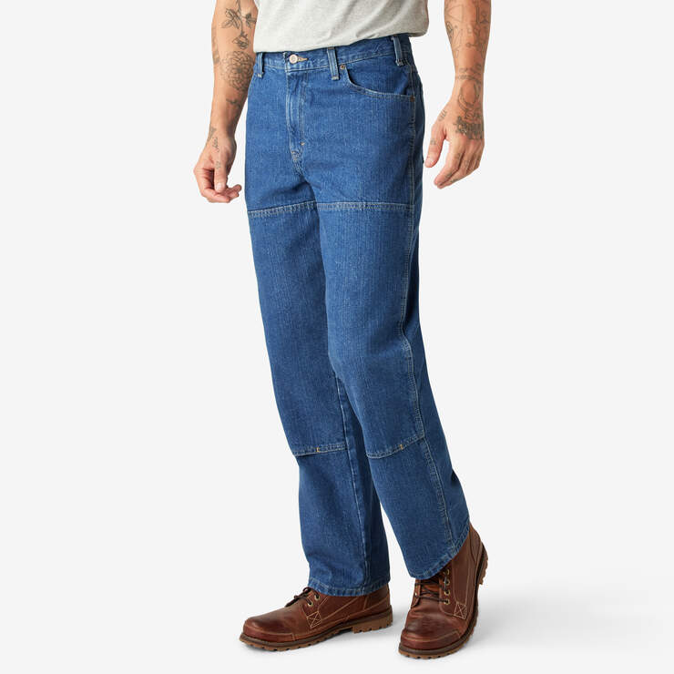 Dickies Men’s Relaxed Fit Double Knee Jeans Stonewashed Indigo Blue 15293SNB