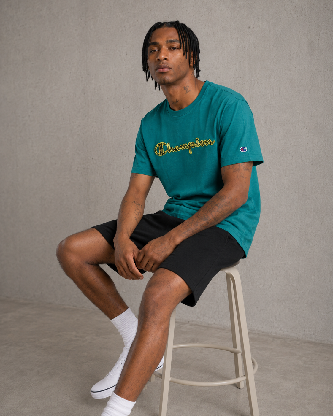 Champion Mini C Script Logo Classic Jersey Tee Off The Grid Green GT23H 586559 AUEB