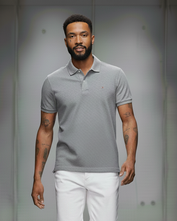 Tommy Hilfiger Men's Justin Short Sleeve Polo Custom Fit T-Shirt Grey Heather 78J4142 050