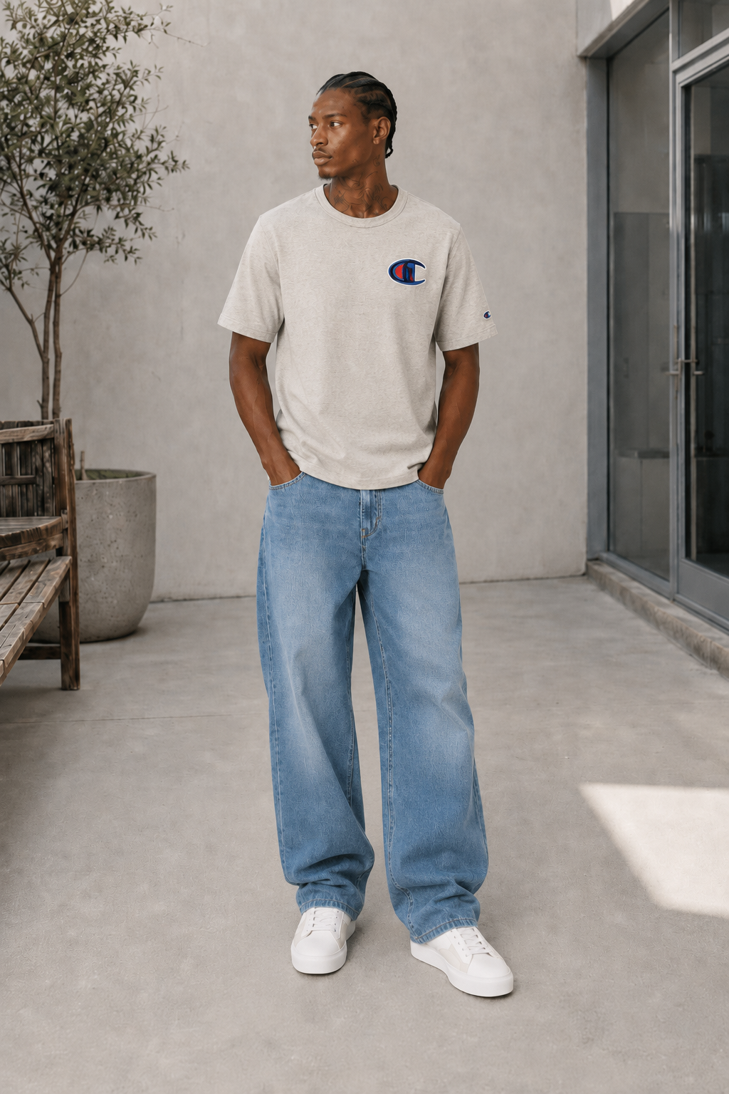 Champion Men's Chain Stitched C Heritage Tee Oatmeal Heather GT19 5863NA K74