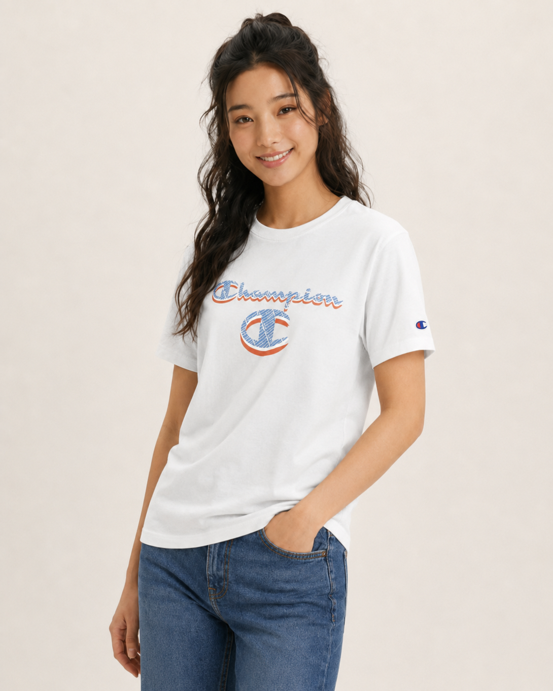 Champion C + Script Logo Classic Jersey Tee White GT23H 551870 045