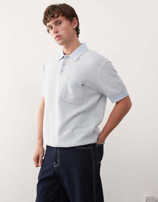 Dickies Mens Rocky Knit Polo Shirts Light Blue A4Z7AF90