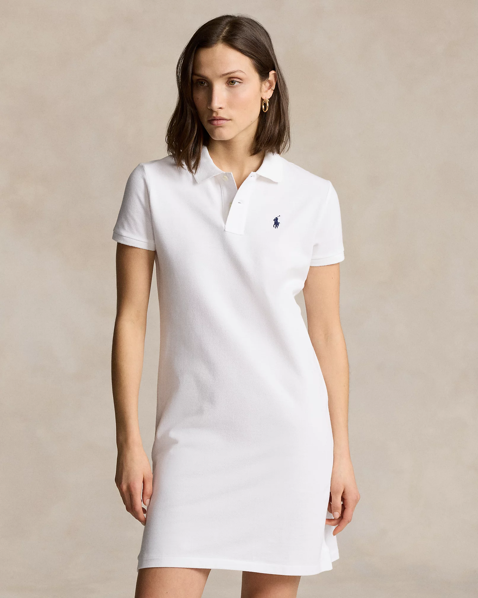 Polo Ralph Lauren Women's Long Ribbed Cotton Mesh Polo Short Sleeve Dress White 211570229016 B8