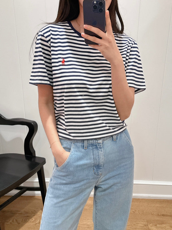 Polo Ralph Lauren Women's Stripe Crewneck Shirt White/Navy 211698030021 B8