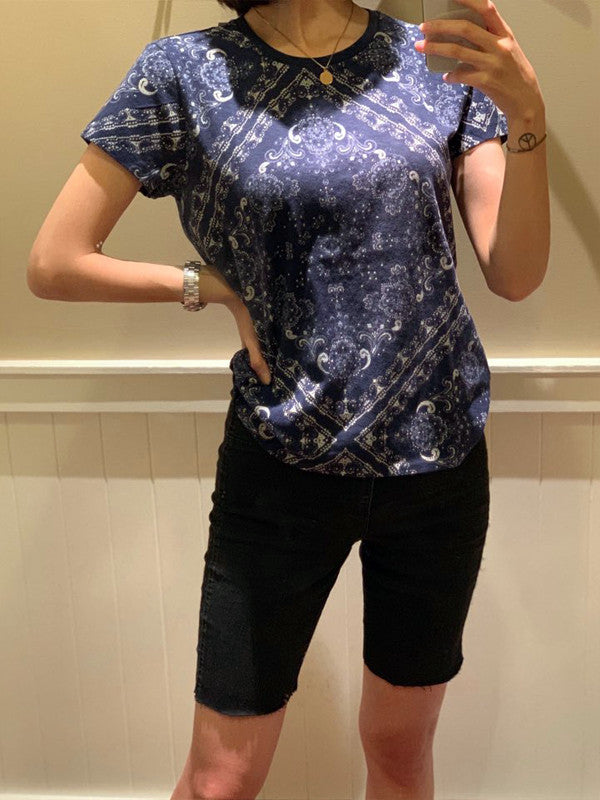 Polo Ralph Lauren Women's Bndna Round T-Shirt Navy Bndna 211754189001 B2