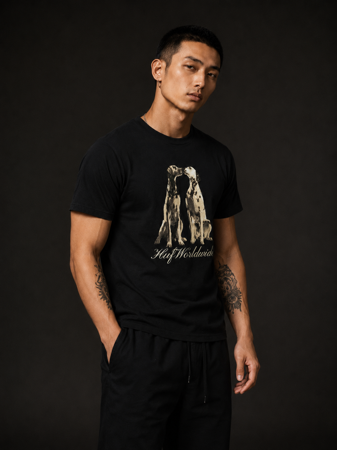 HUF Men's Dogged Ss Tee Black Cotton TS02629 BLK