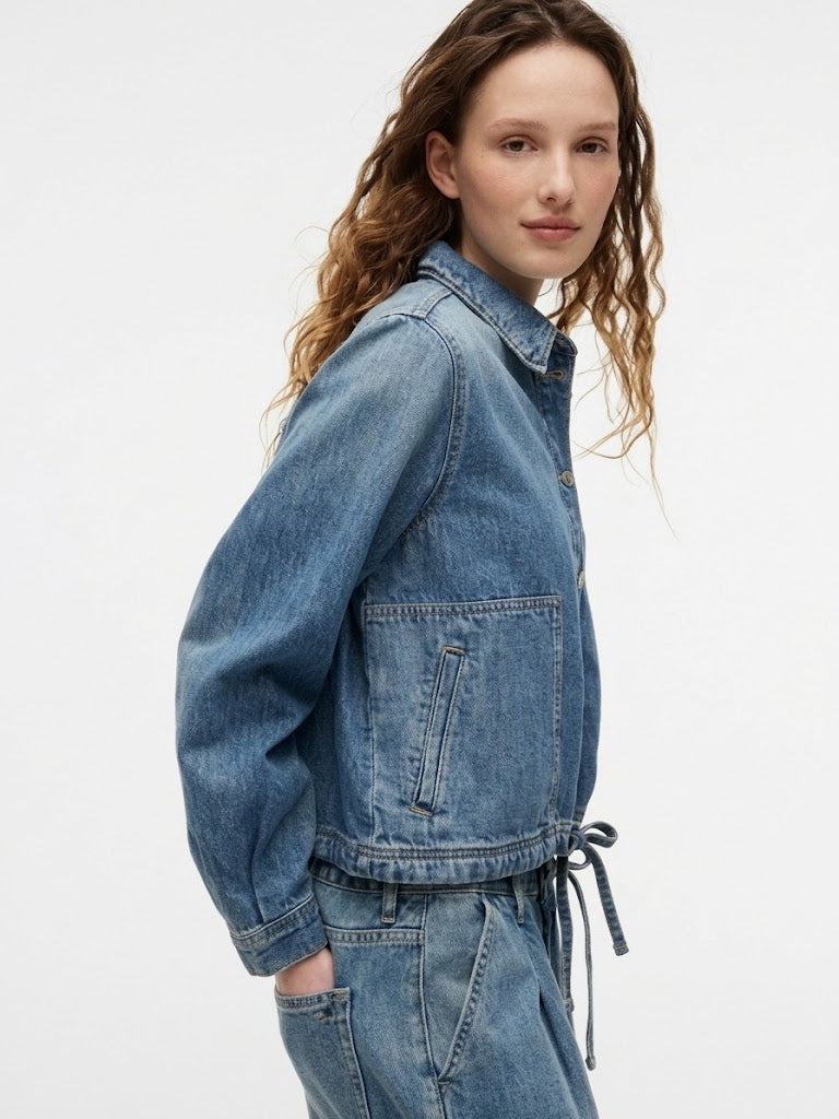 Tommy Jeans Womens Tie-Hem Denim Chore Jacket Denim Medium DW22871 900 1A5