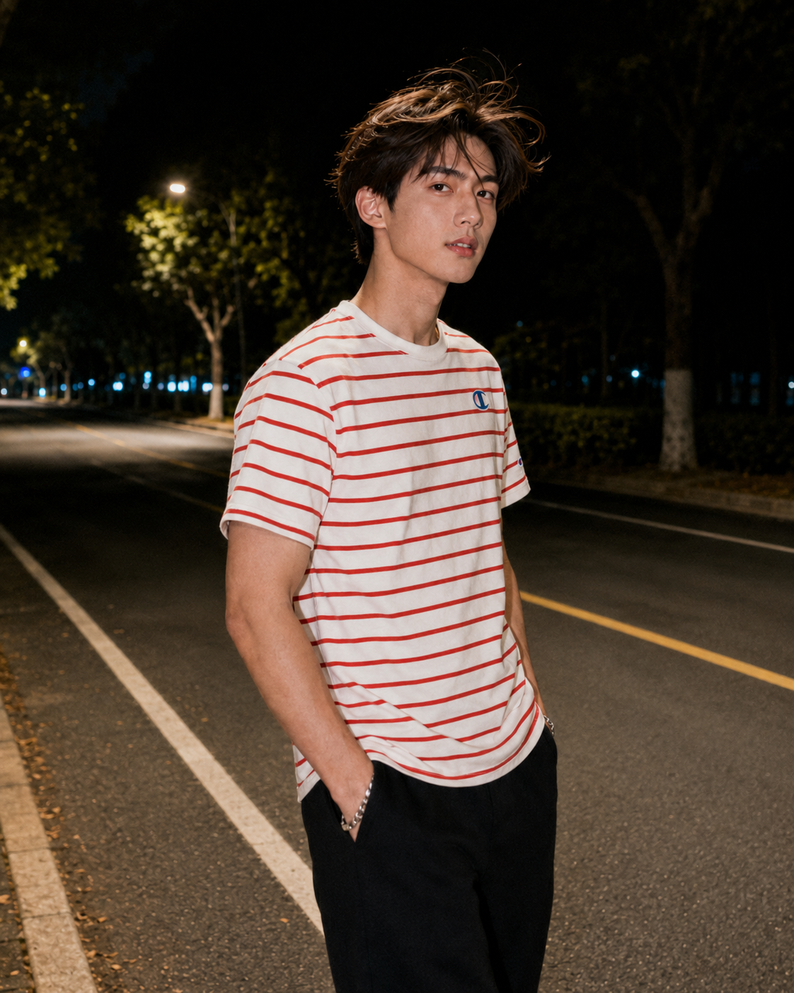 Champion Classic Slub Stripe T-shirt Chalk White/Solar Crimson T74695 407D55 AAPP