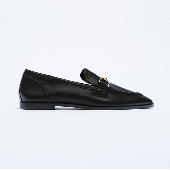 Zara Women's Leather Loafers Black 2512 810 040