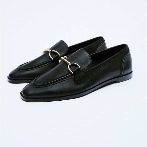 Zara Women's Leather Loafers Black 2512 810 040