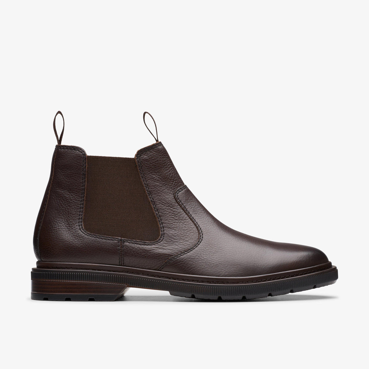 Clarks Men's Burchill Up Dark Brown Leather Chelsea Boot 26179403 - lateral side view