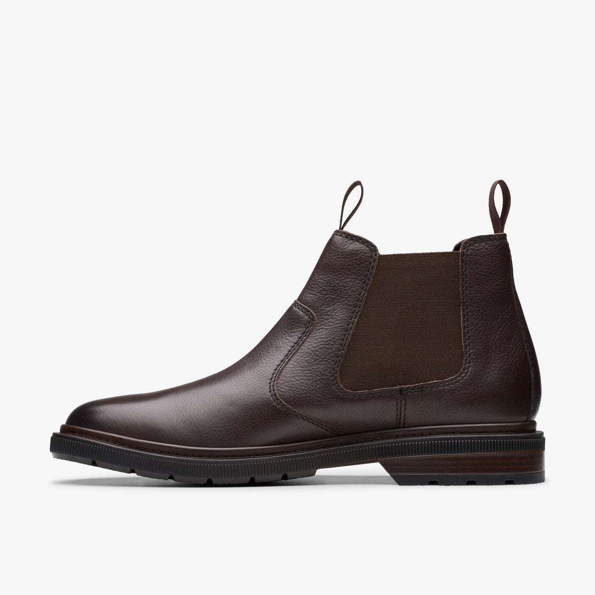 Clarks Men's Burchill Up Dark Brown Leather Chelsea Boot 26179403 - medial side view
