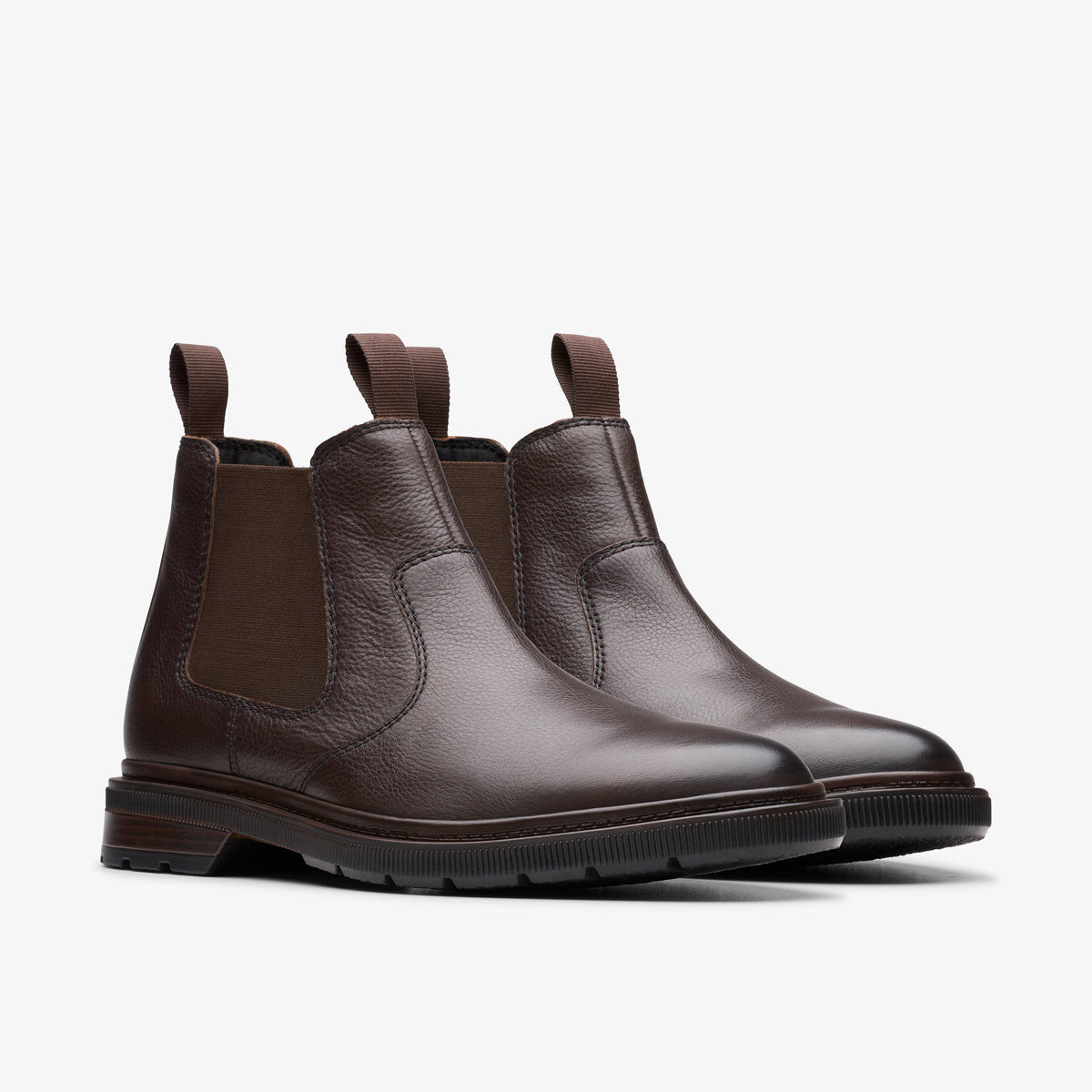 Clarks Men's Burchill Up Dark Brown Leather Chelsea Boot 26179403 - three-quarter view