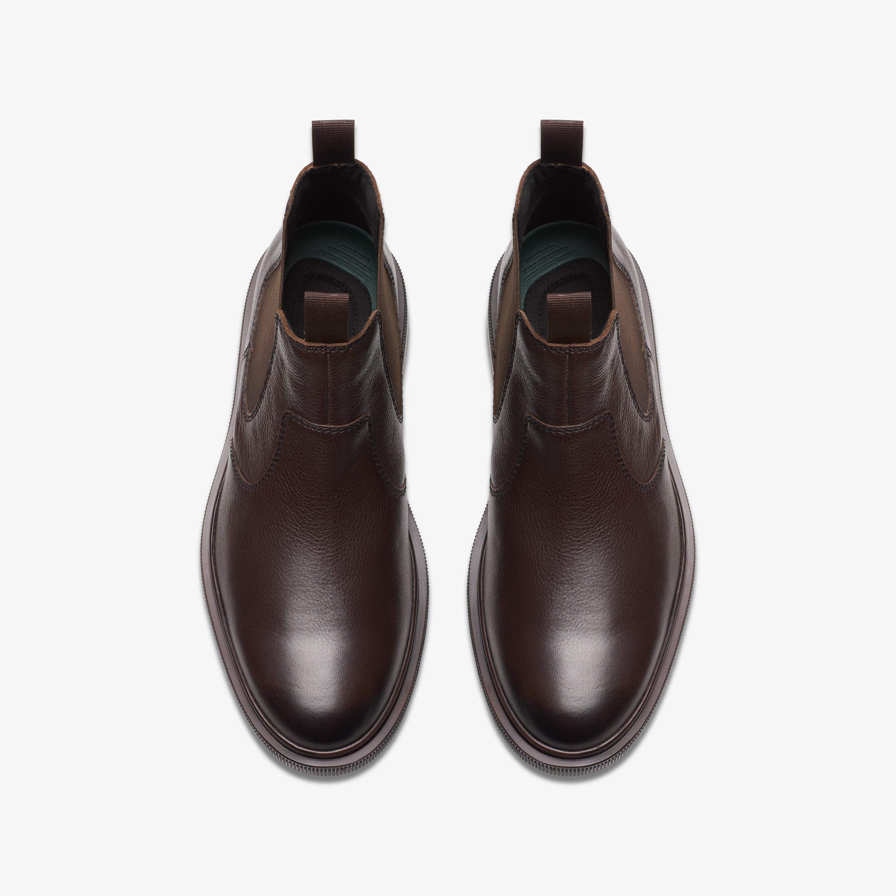 Clarks Men's Burchill Up Dark Brown Leather Chelsea Boot 26179403 - top view