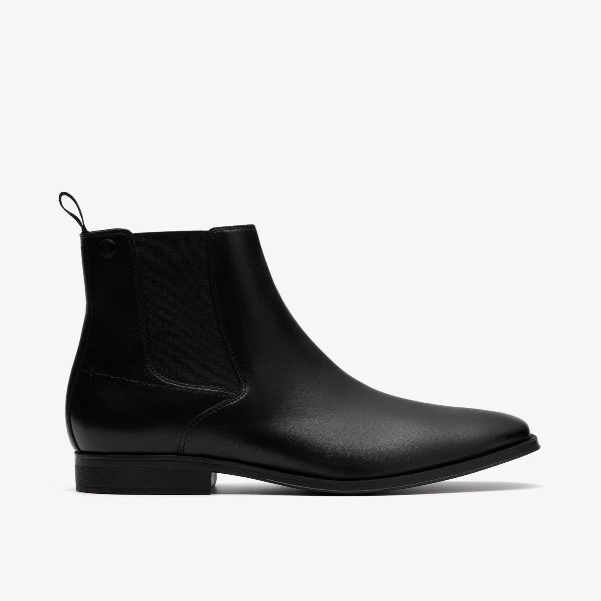 Clarks Men's Paulton Easy Black Leather Chelsea Boot 26183387 - lateral side view