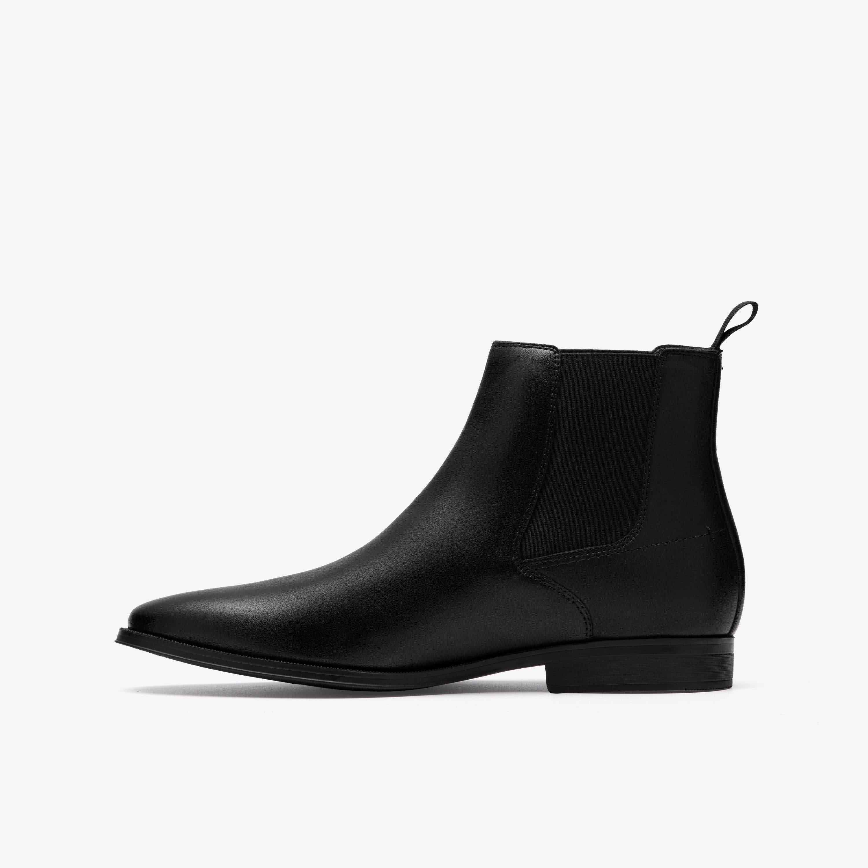 Clarks Men's Paulton Easy Black Leather Chelsea Boot 26183387 - medial side view